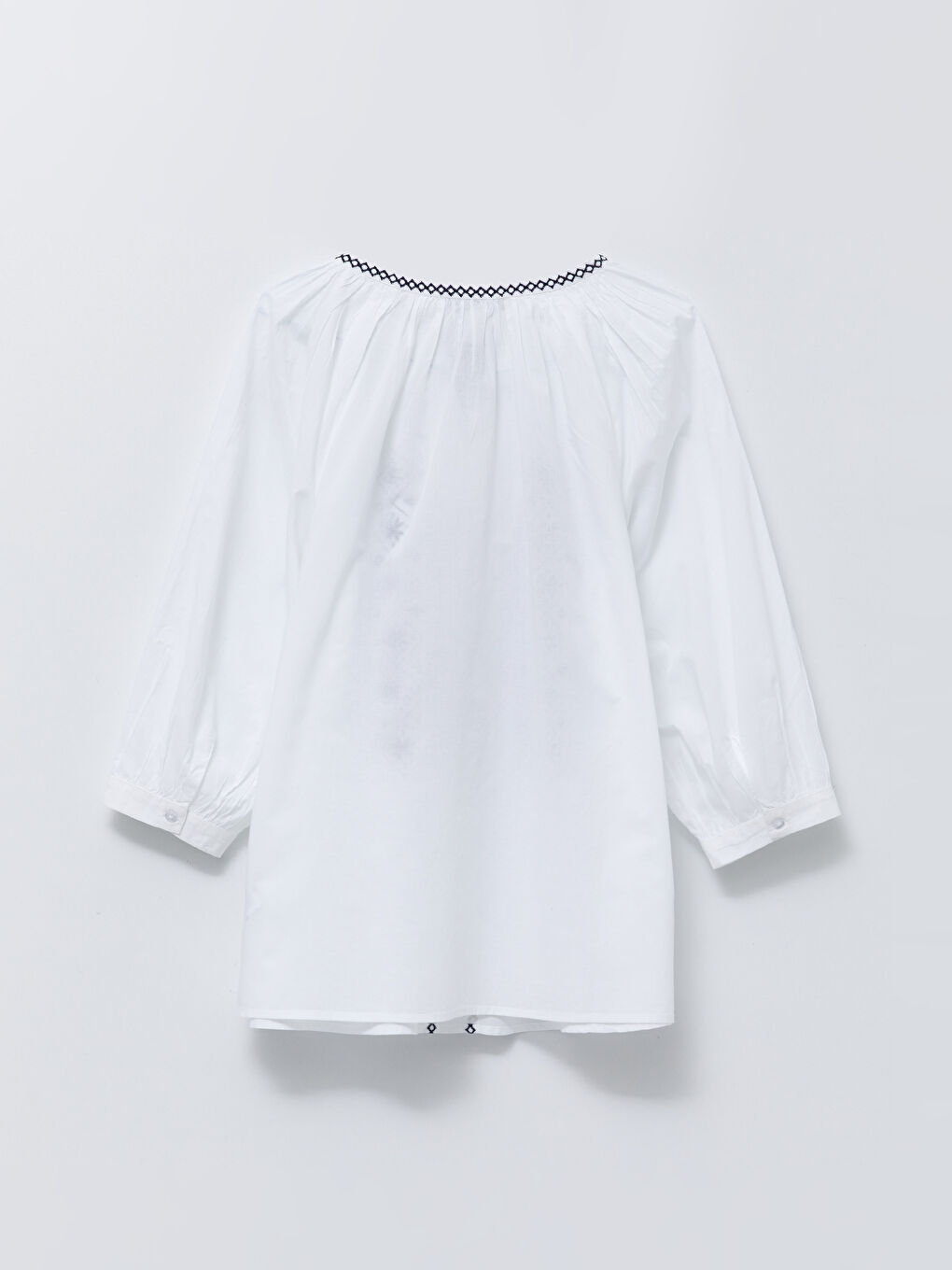 Tie Collar Embroidered Cotton Women's Blouse -S2FU09Z8-RVK
