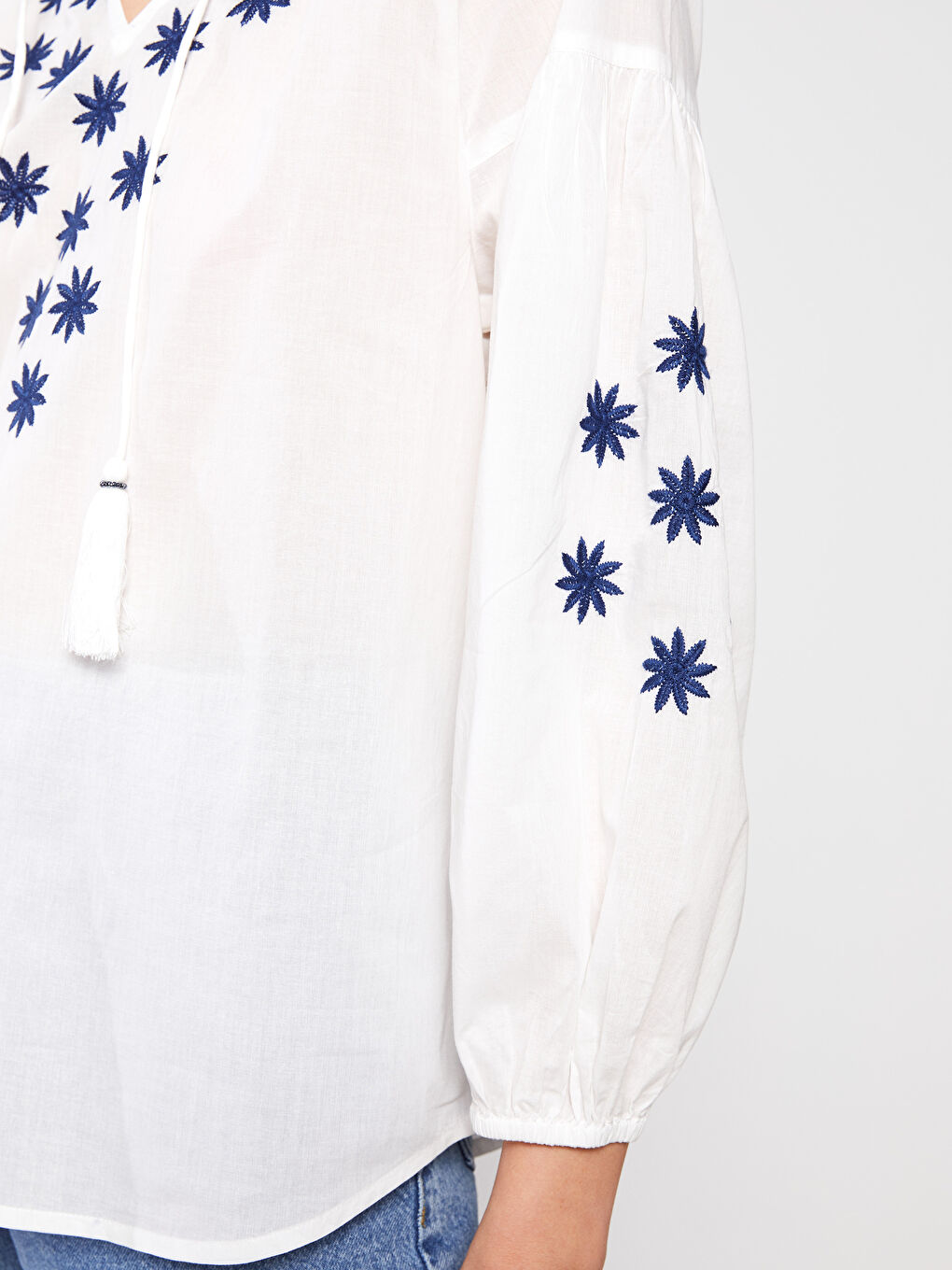 ჰალსტუხიანი საყელო მოქარგული პოპლინის ქსოვილი ქალებისთვის ბლუზი-3