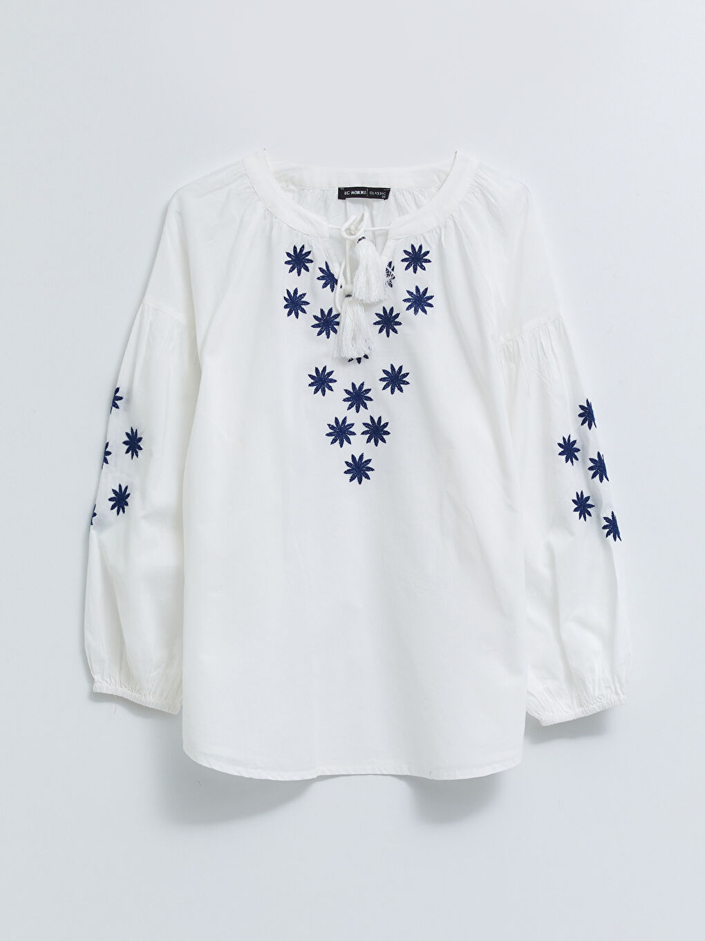 ჰალსტუხიანი საყელო მოქარგული პოპლინის ქსოვილი ქალებისთვის ბლუზი-5