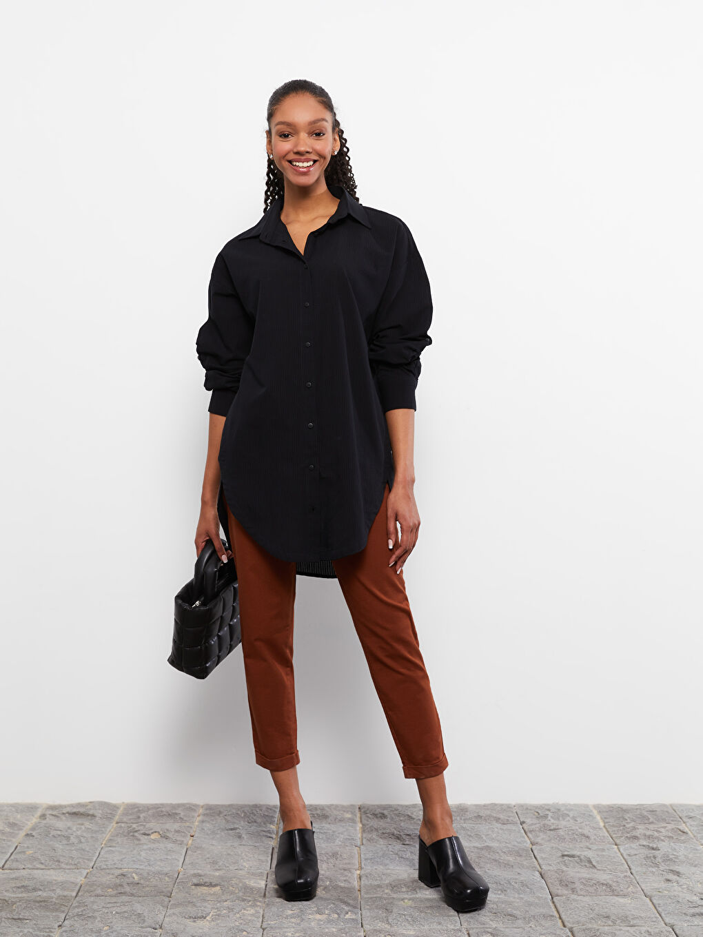 LCW Vision Striped Long Sleeve Poplin Women's Shirt Tunic