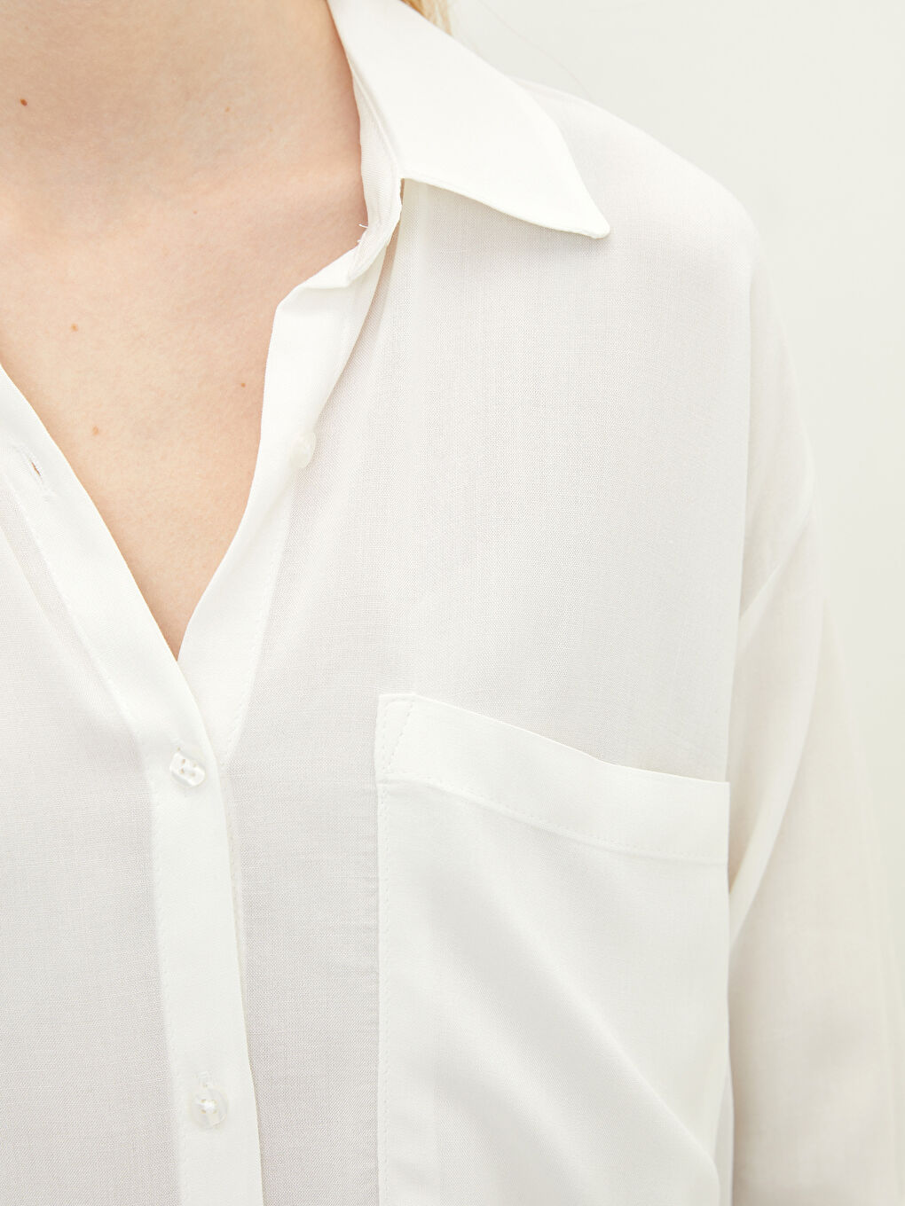 Front Button Closure Straight Long Sleeve Viscose Women's Shirt-3