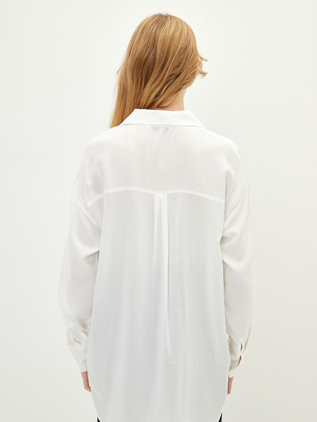 Front Button Closure Straight Long Sleeve Viscose Women's Shirt-4