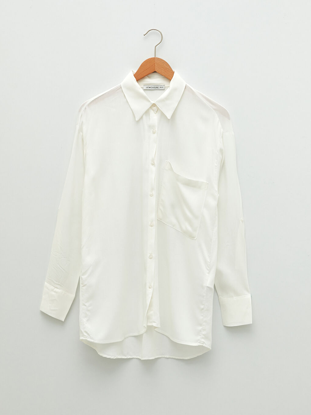 Front Button Closure Straight Long Sleeve Viscose Women's Shirt-5