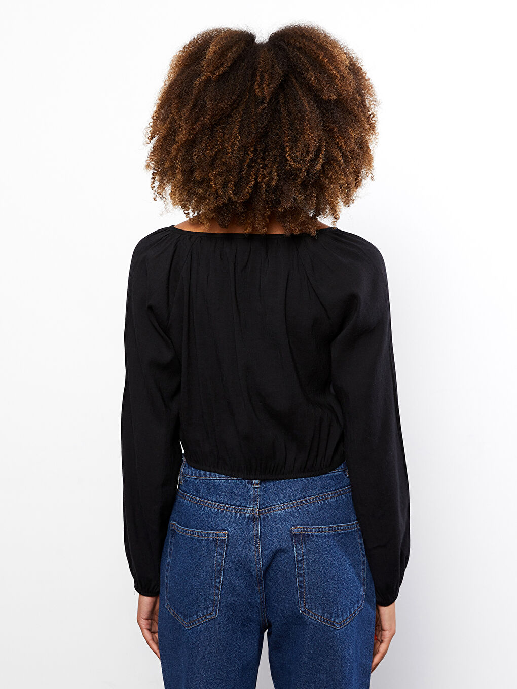 Blouse pour Femmes à Col Lavallière Uni à Manches Longues-4