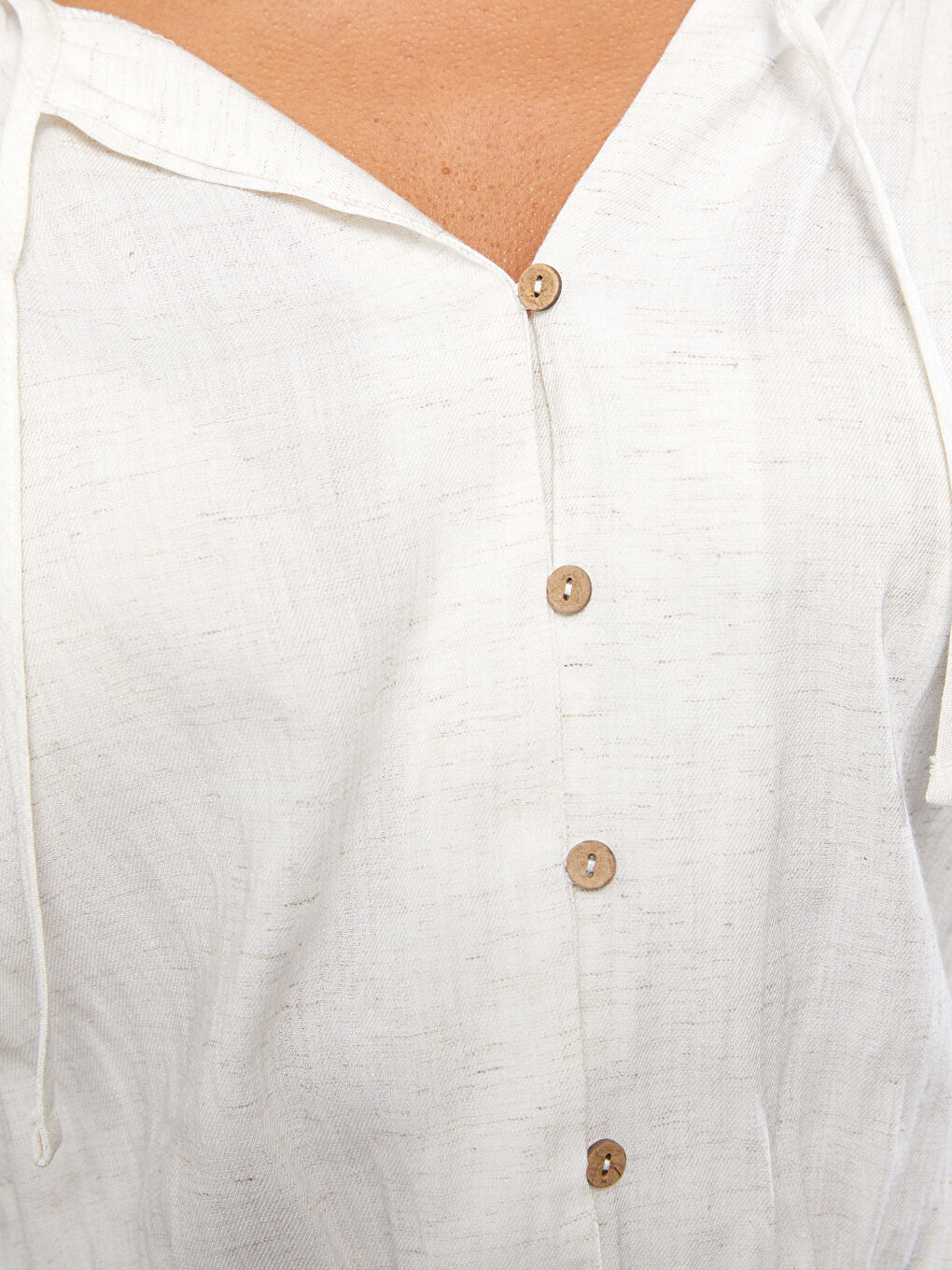 Blouse pour Femmes à Col Lavallière Uni à Manches Longues-3