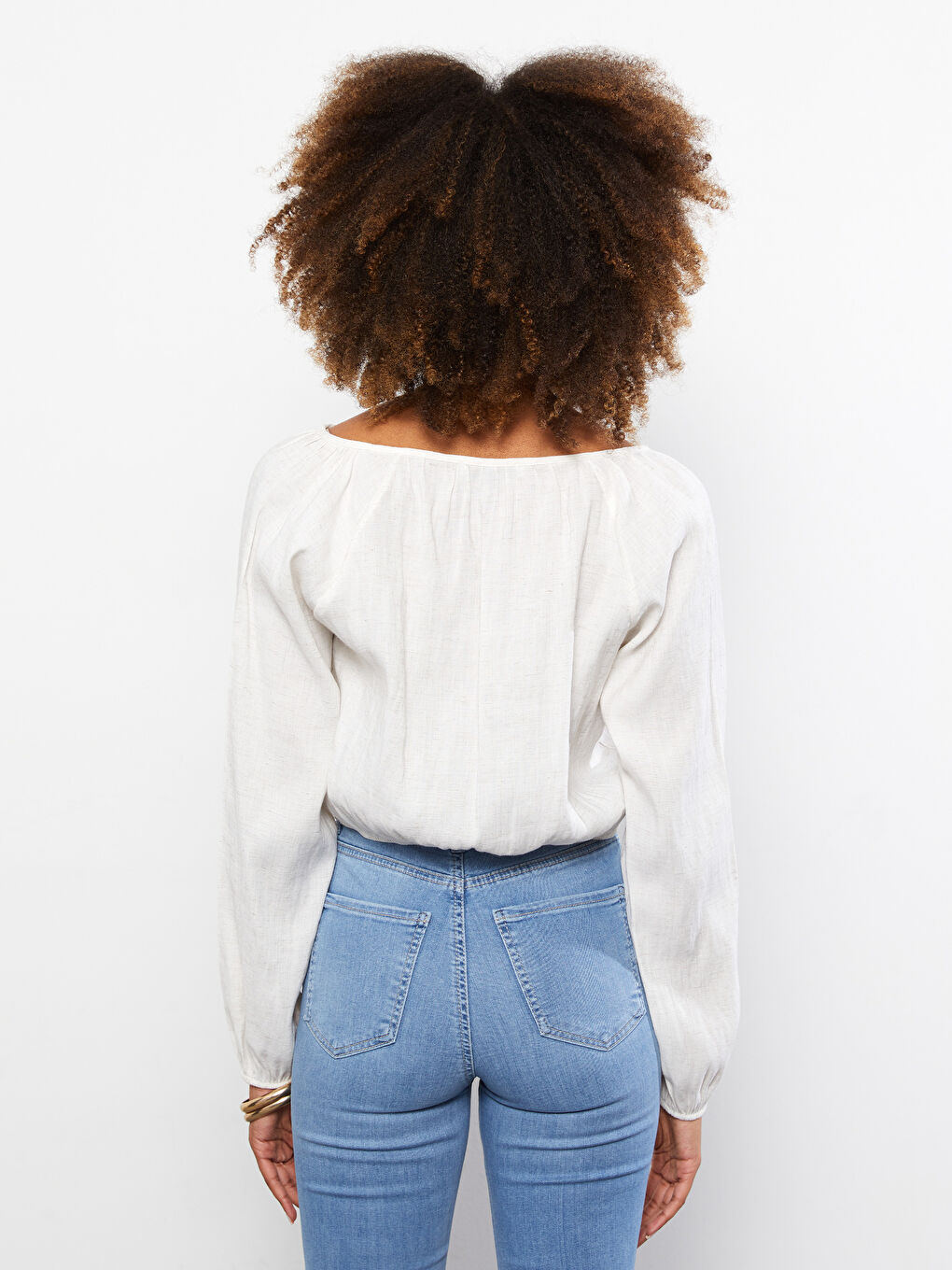 Blouse pour Femmes à Col Lavallière Uni à Manches Longues-5