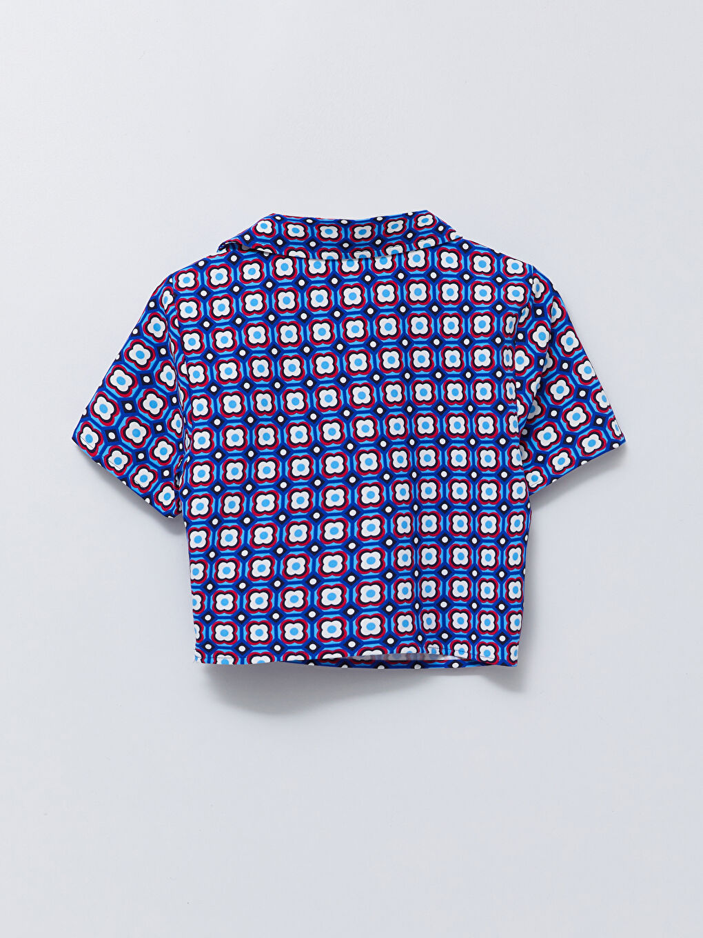Polo Neck Patterned Short Sleeve Crop Crepe Women's Blouse -S2FU33Z8-LQQ