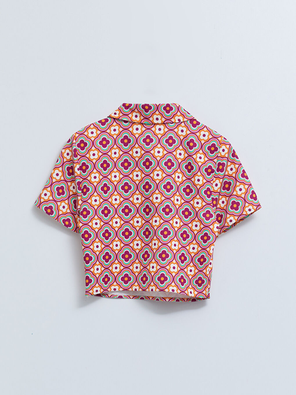 Блузка Женская Креп Укороченная С Принтом, Водолазка, Короткий Рукав-6