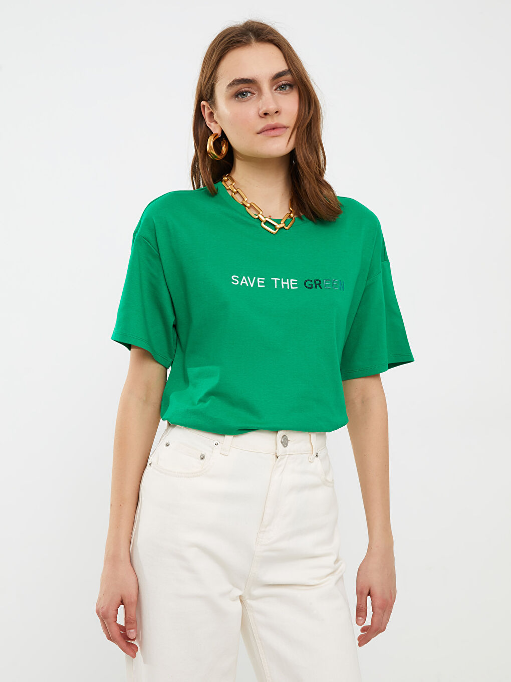 Crew Neck Embroidered Short Sleeve Cotton Women's T-Shirt-2