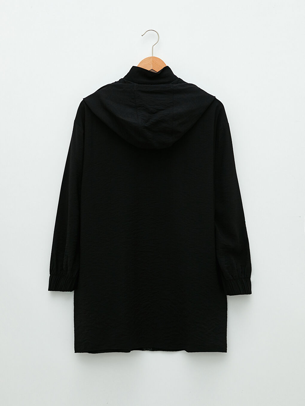 Siyah Kapüşonlu Düz Uzun Kollu Oversize Kadın Tunik-5