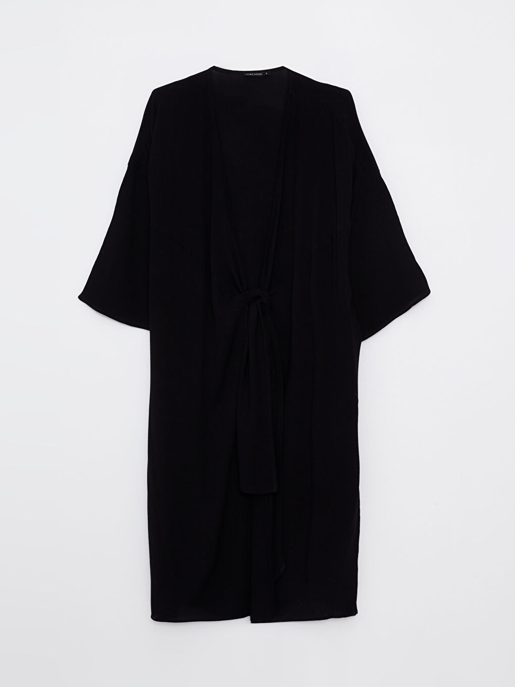 LCW Vision Siyah Şal Yaka Düz Uzun Kollu Viskon Kadın Kimono - 4