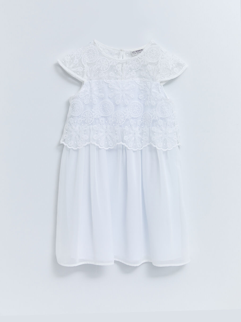 Crew Neck Embroidery Detailed Short Sleeve Girl's Dress