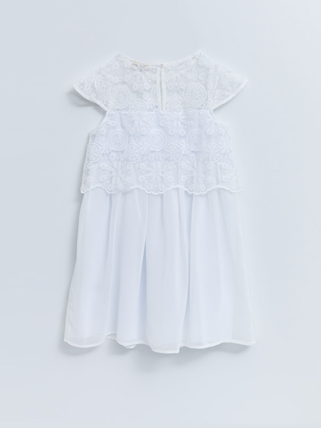 Crew Neck Embroidery Detailed Short Sleeve Girl's Dress-1