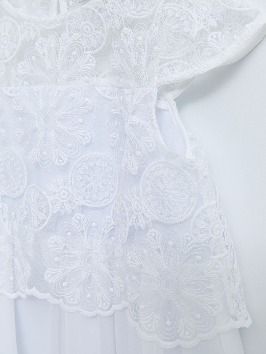 Crew Neck Embroidery Detailed Short Sleeve Girl's Dress-2