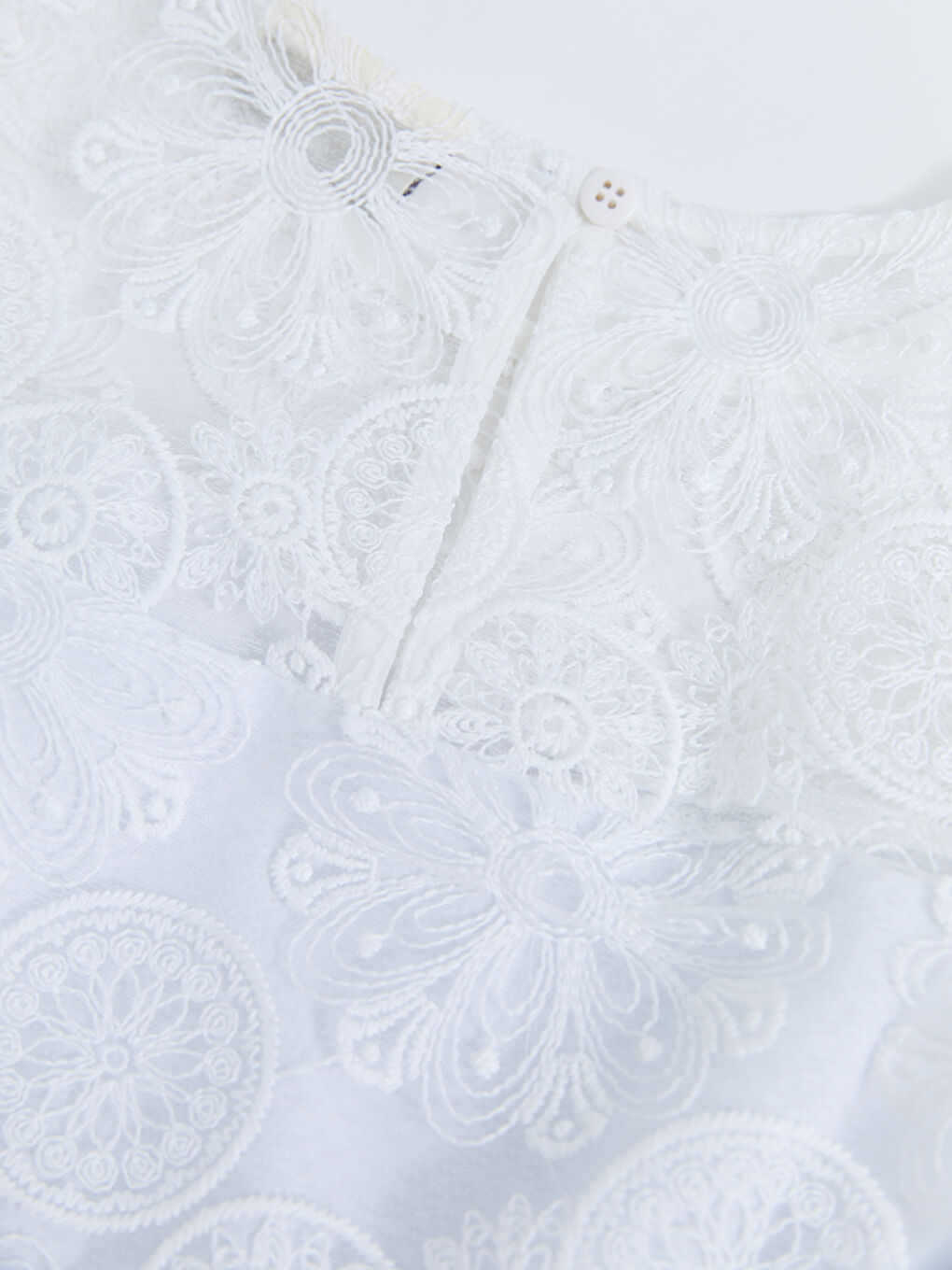 Crew Neck Embroidery Detailed Short Sleeve Girl's Dress-3