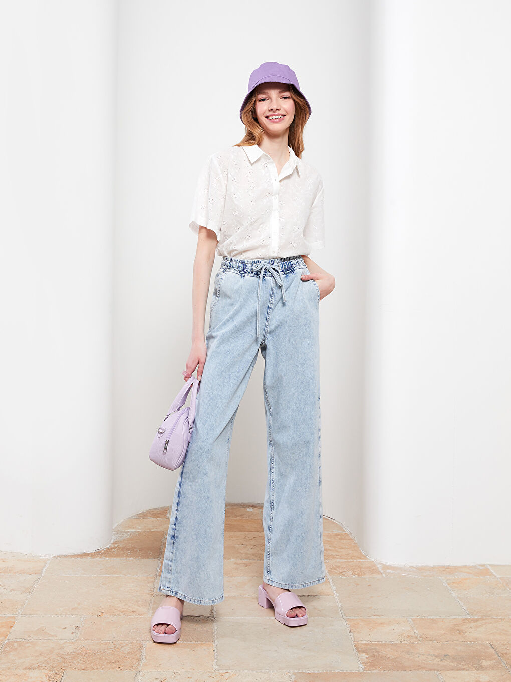 Front Button Closure Embroidered Short Sleeve Poplin Women's Shirt -S2FU61Z8-R9K