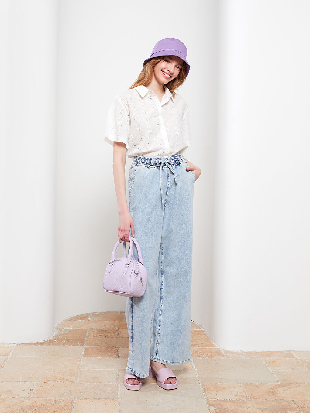 Front Button Closure Embroidered Short Sleeve Poplin Women's Shirt -S2FU61Z8-R9K