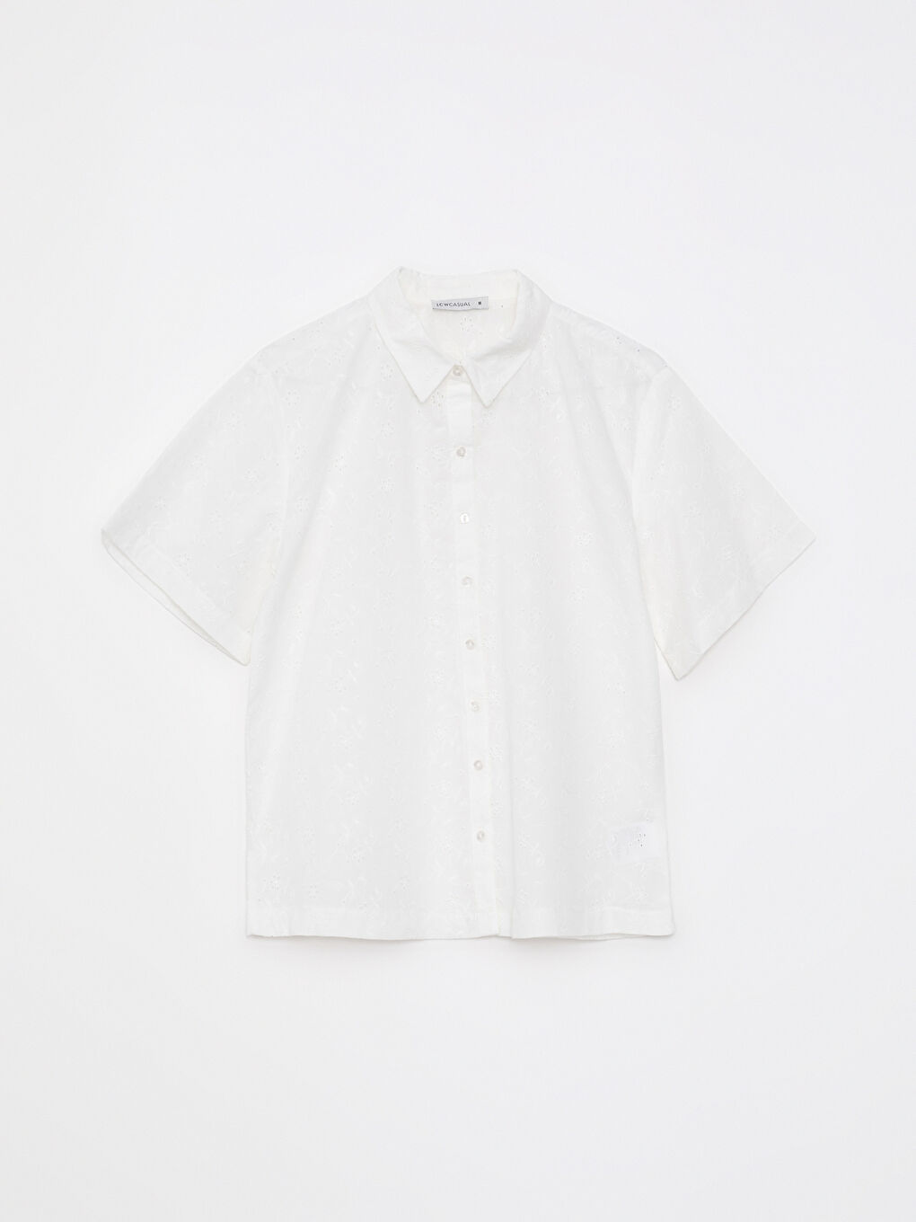 Front Button Closure Embroidered Short Sleeve Poplin Women's Shirt -S2FU61Z8-R9K