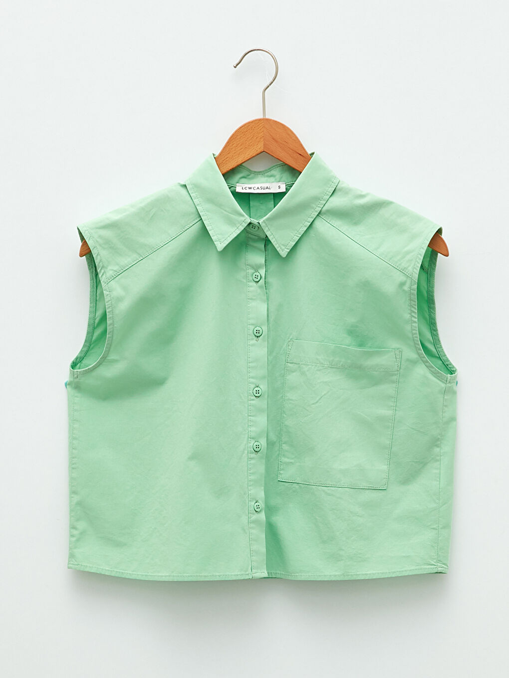 Рубашка Женская Поплиновая Однотонная Без Рукавов На Пуговицах Спереди-5