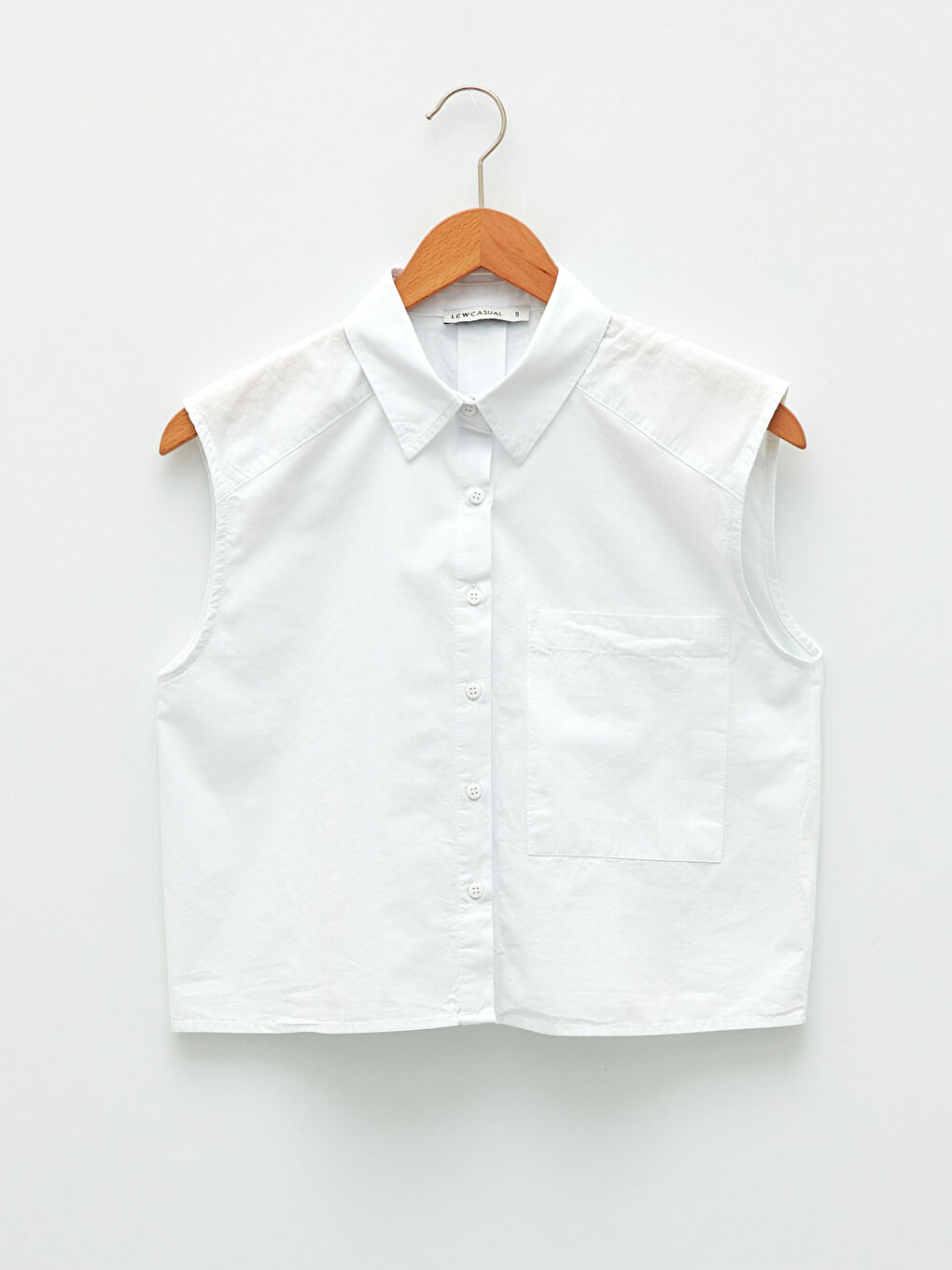 Beyaz Önden Düğme Kapamalı Düz Kolsuz Poplin Kadın Gömlek-5