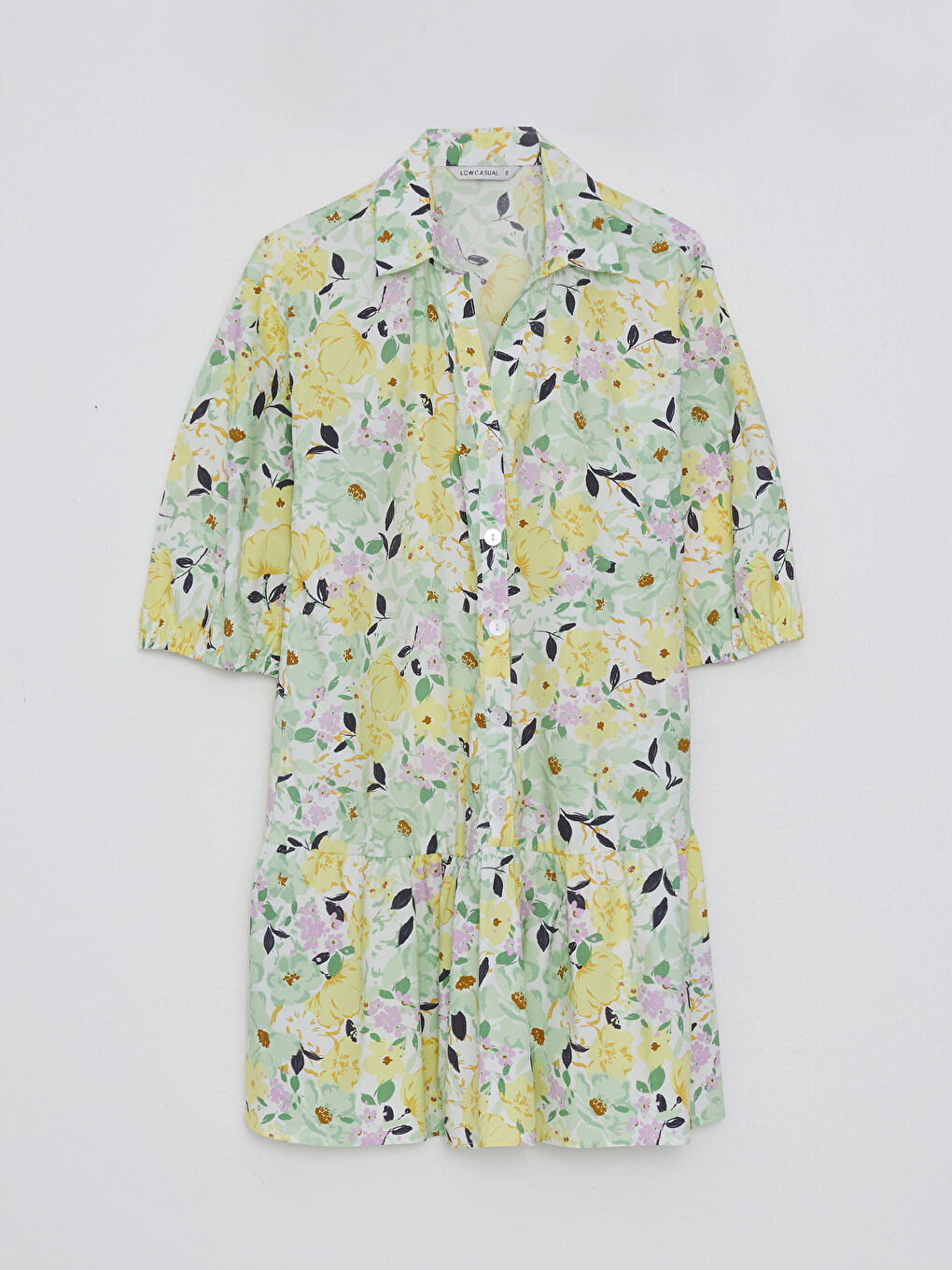 Shirt Collar Floral Short Sleeve Poplin Women's Dress-6