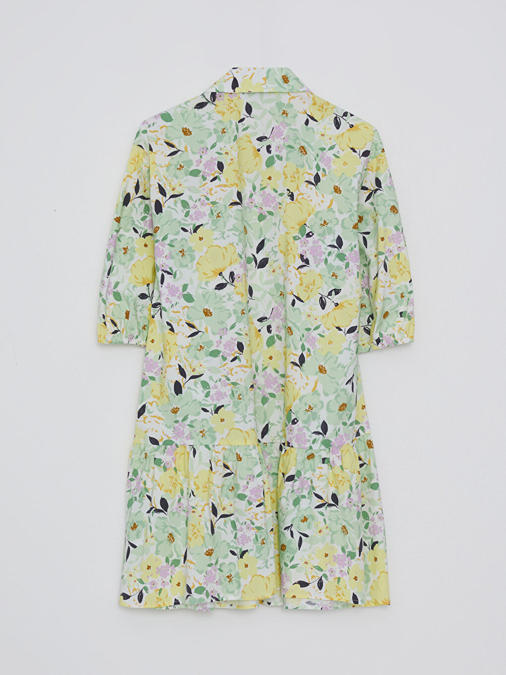 Shirt Collar Floral Short Sleeve Poplin Women's Dress-7