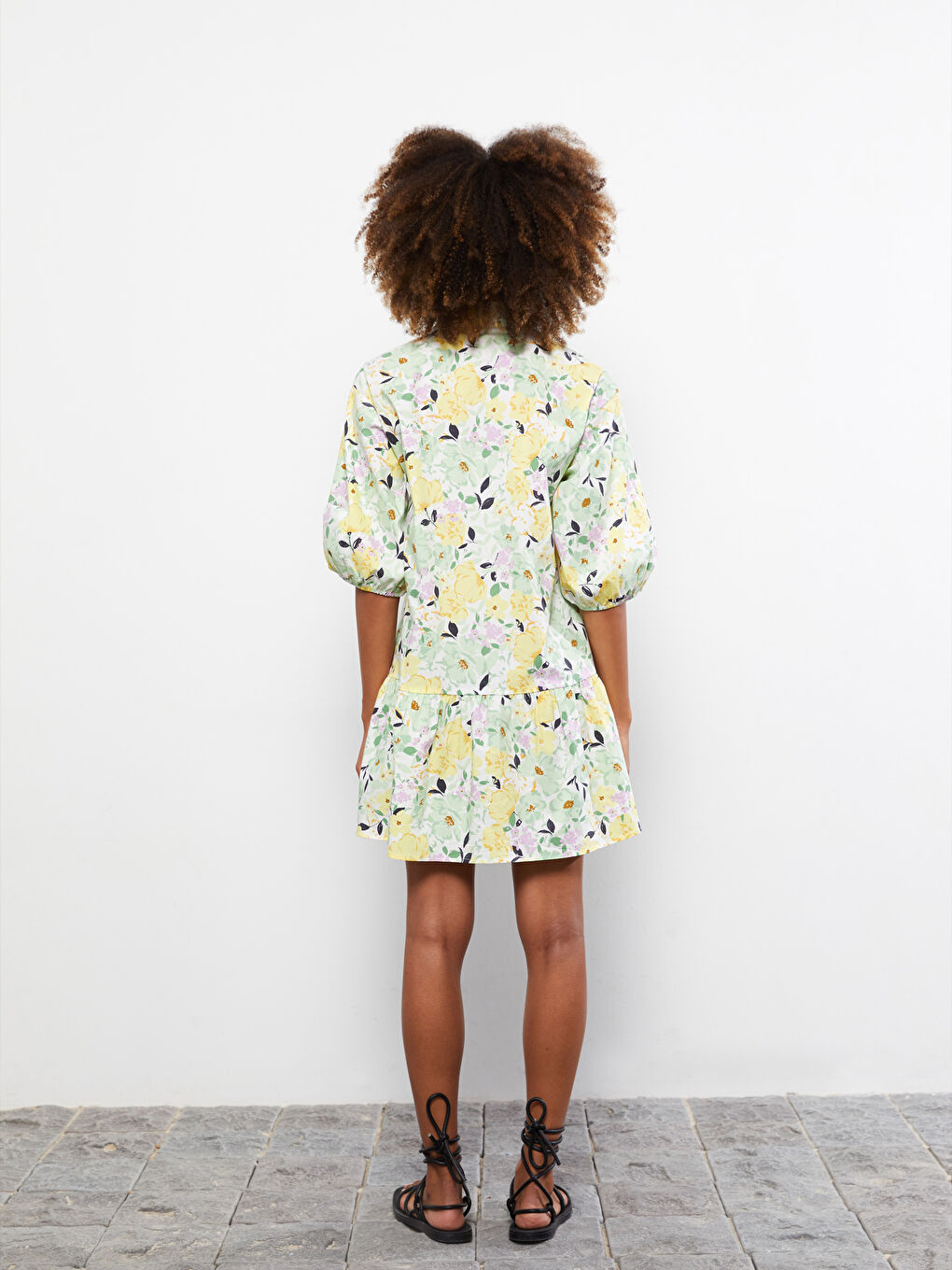 Shirt Collar Floral Short Sleeve Poplin Women's Dress-5