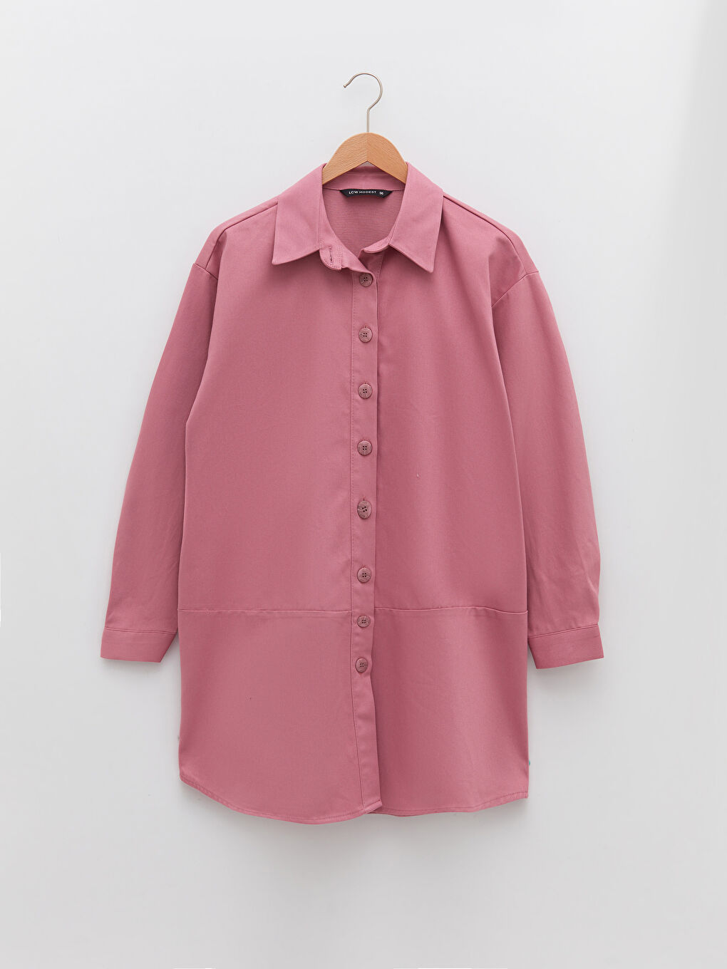 LCW Modest Mat Pembe Taş Baskılı Uzun Kollu Oversize Gabardin Kadın Gömlek Tunik - 6