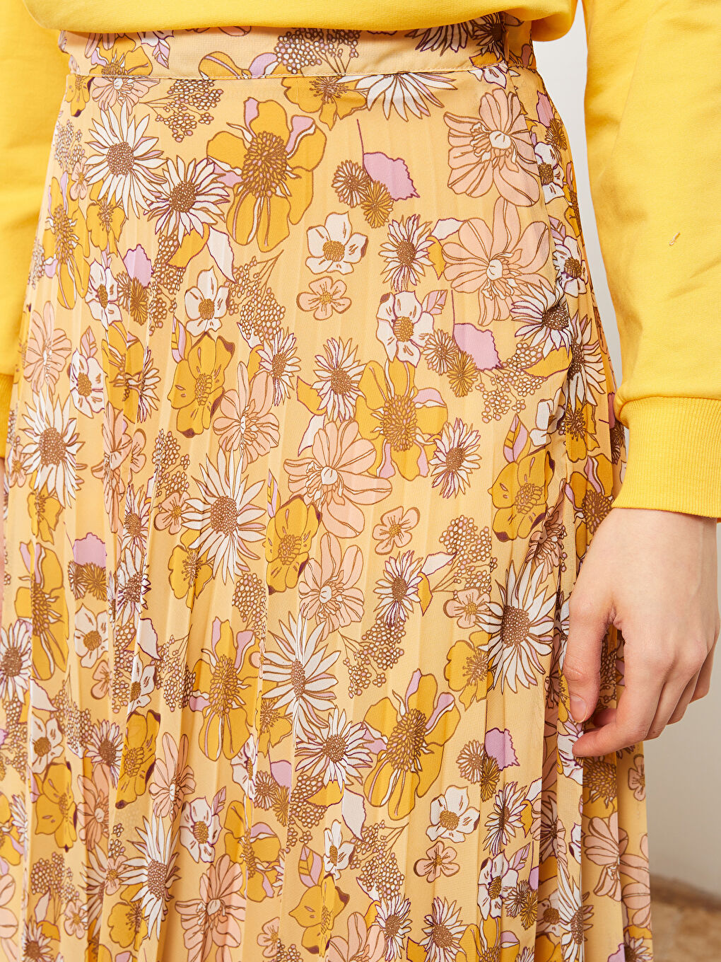 ყვავილოვანი შიფონის ქალებისთვის პლისირებული ქვედაბოლო ელვაშესაკრავით წელზე-2