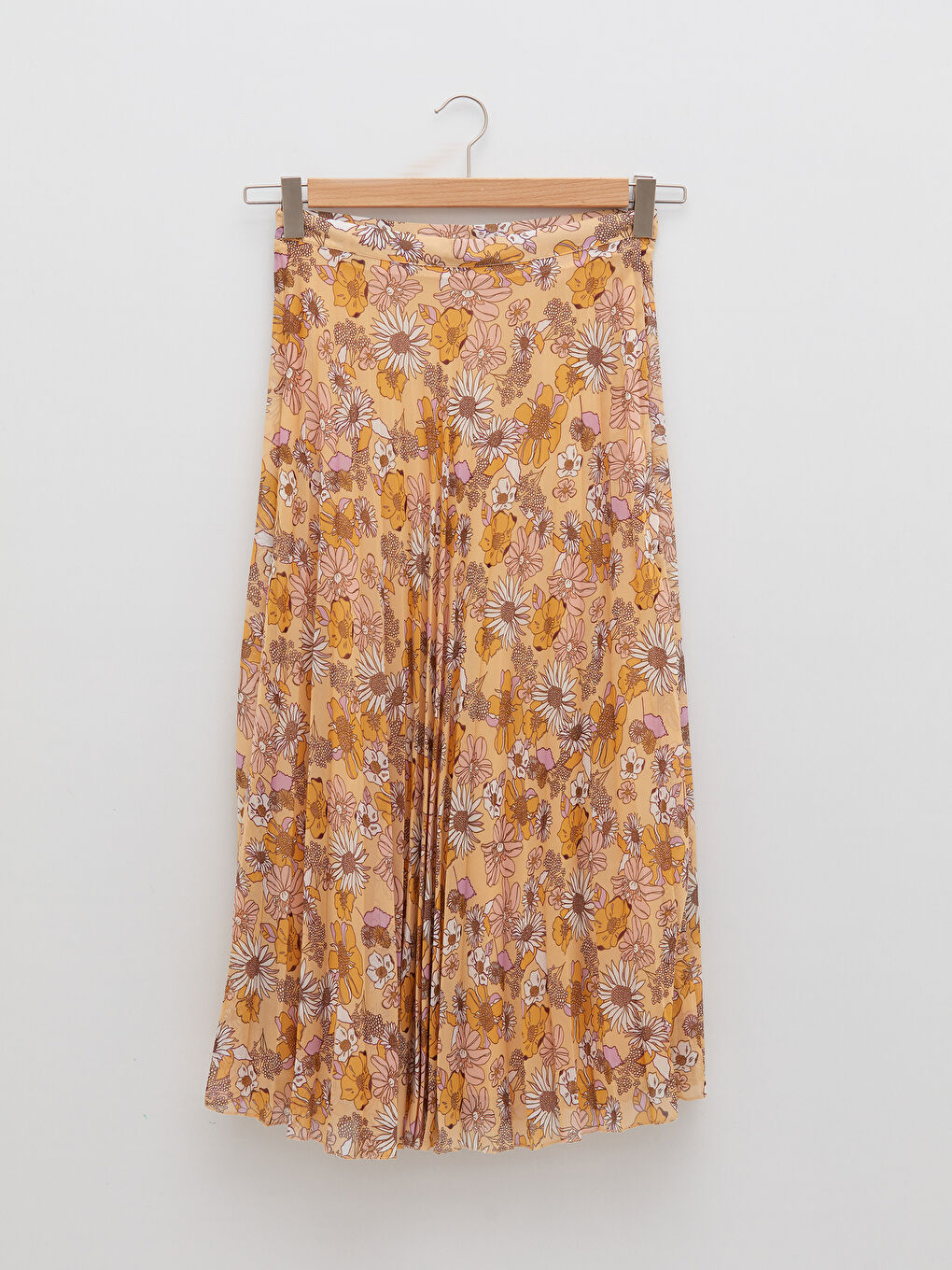 ყვავილოვანი შიფონის ქალებისთვის პლისირებული ქვედაბოლო ელვაშესაკრავით წელზე-6