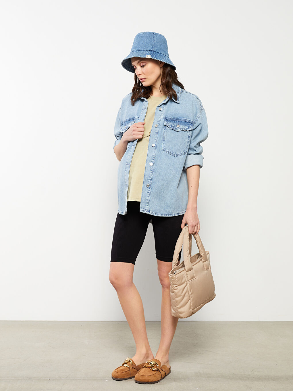 Siyah Beli Lastikli Düz Hamile Biker Tayt-1