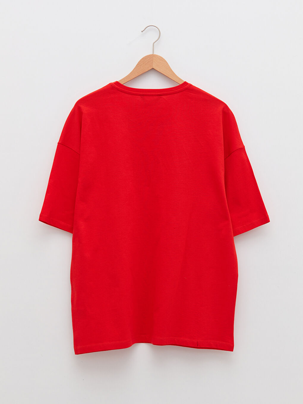 Kırmızı Oversize Bisiklet Yaka Kısa Kollu Baskılı Penye Erkek Tişört-6