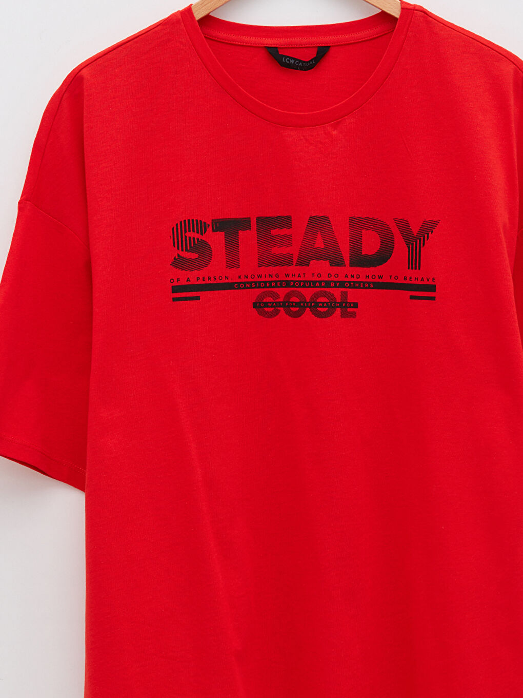 Kırmızı Oversize Bisiklet Yaka Kısa Kollu Baskılı Penye Erkek Tişört-7