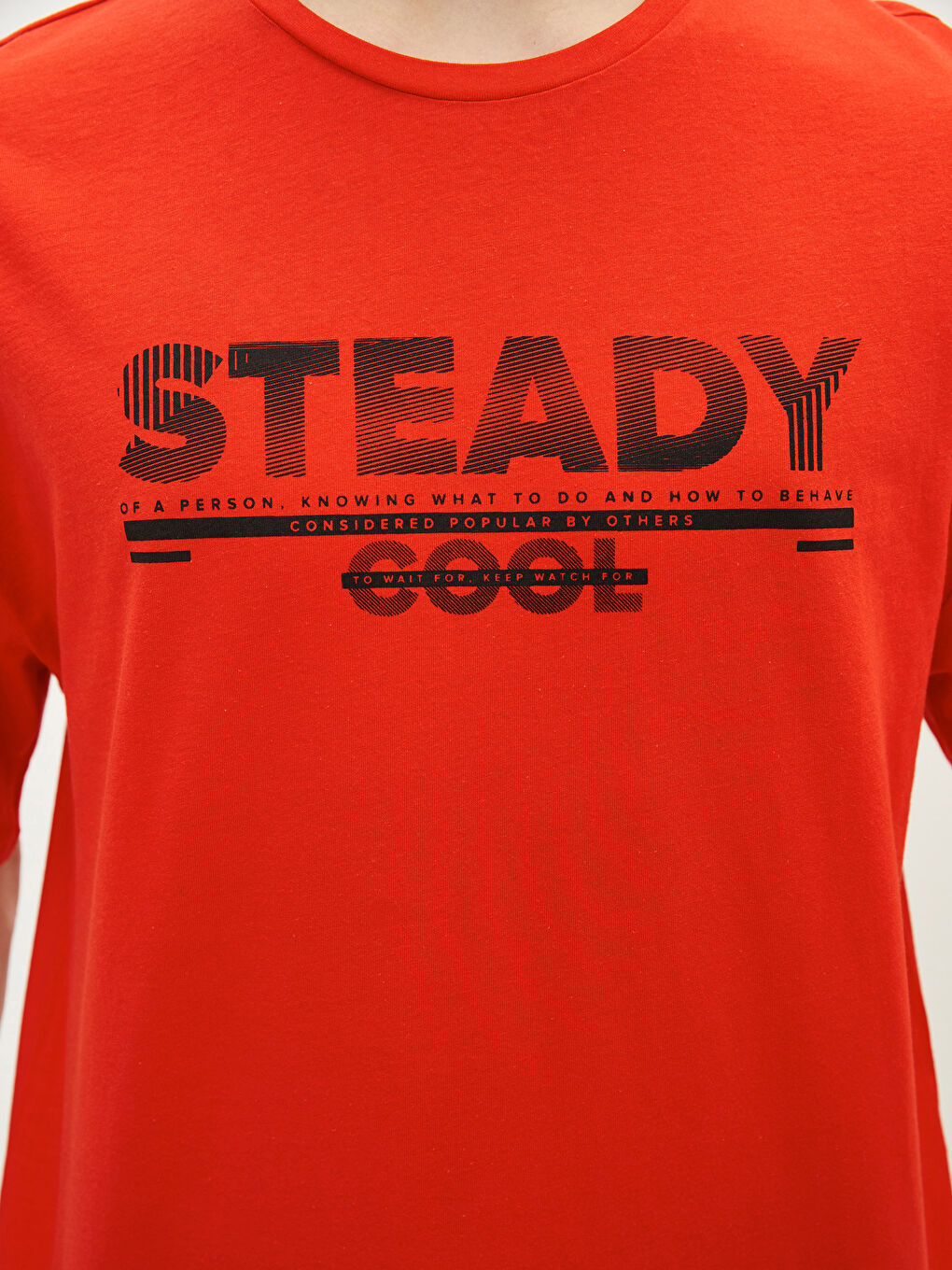 Kırmızı Oversize Bisiklet Yaka Kısa Kollu Baskılı Penye Erkek Tişört-3