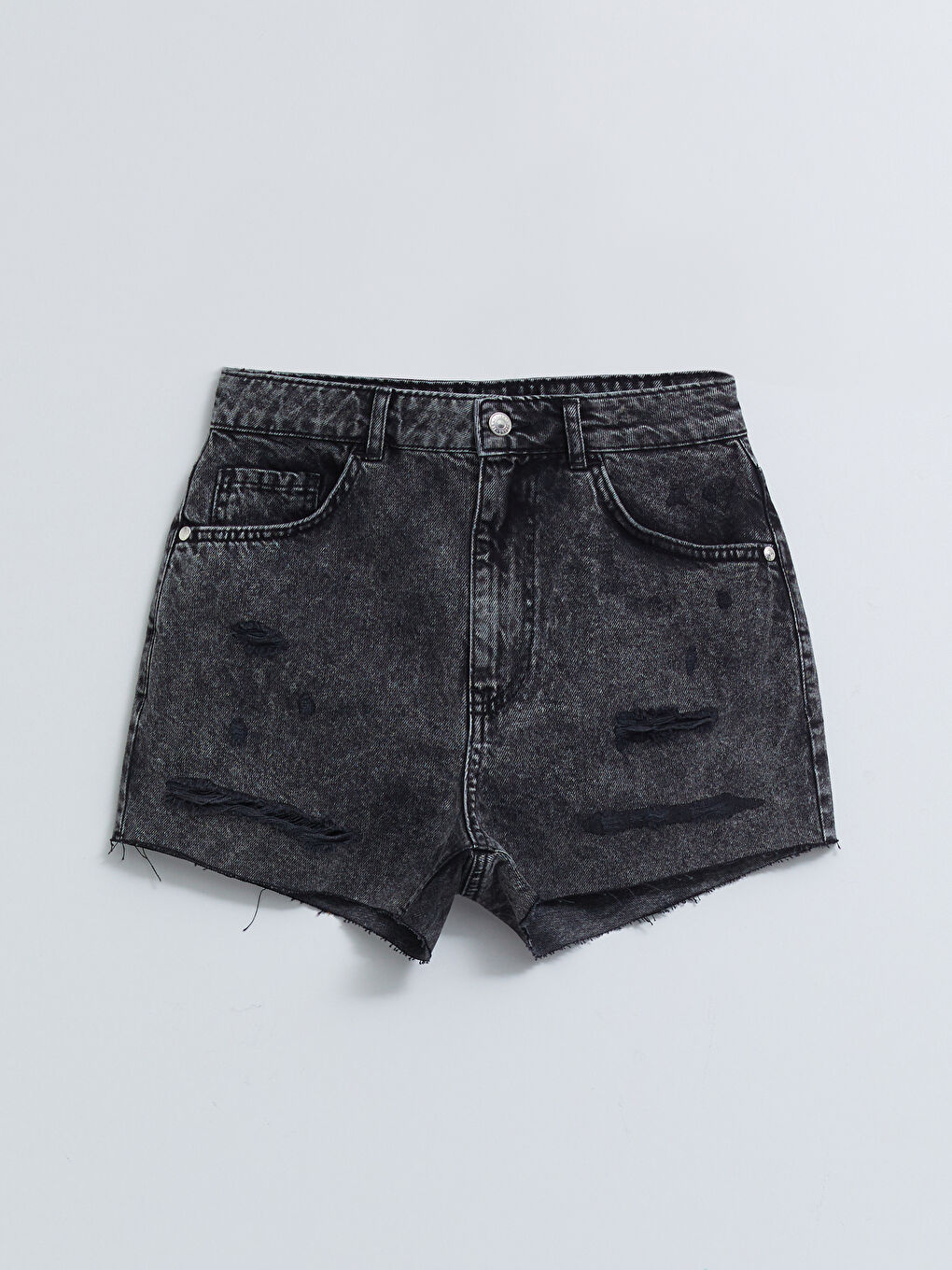 Short en Jean pour Femmes Taille Haute Coupe Maman Droite avec Poches-5