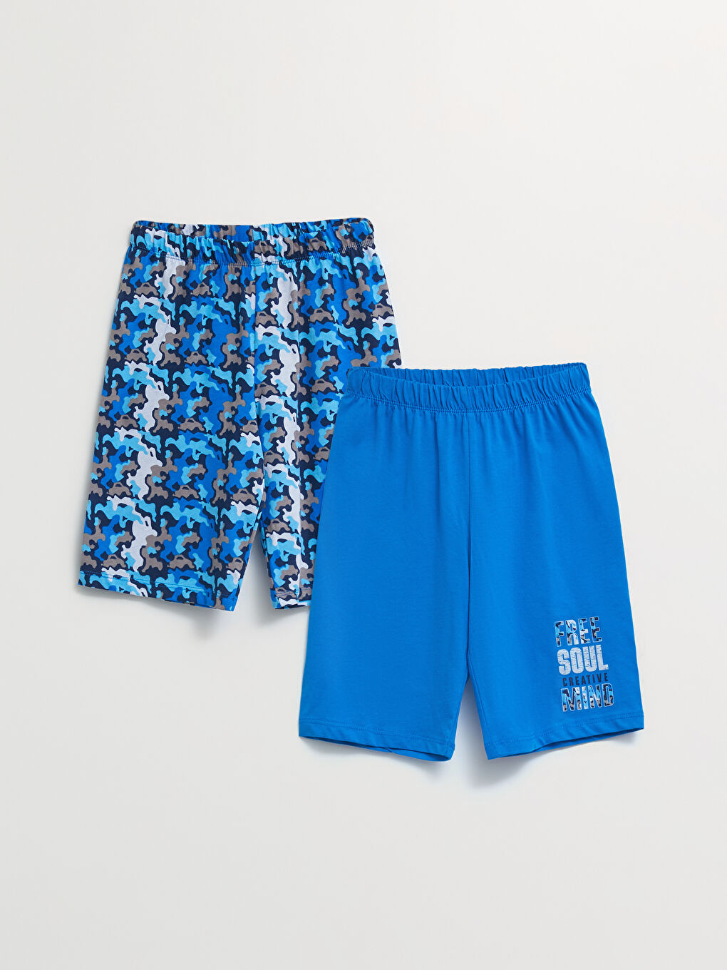 Mavi Beli Lastikli Baskılı Pamuklu Erkek Çocuk Pijama Şort 2'li