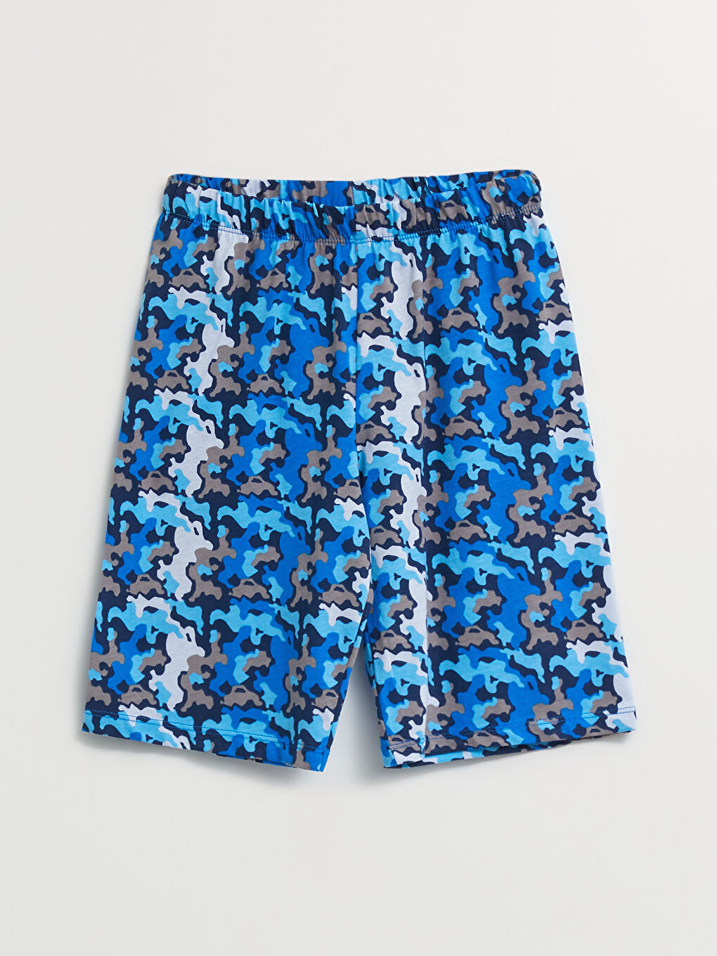 Mavi Beli Lastikli Baskılı Pamuklu Erkek Çocuk Pijama Şort 2'li-1