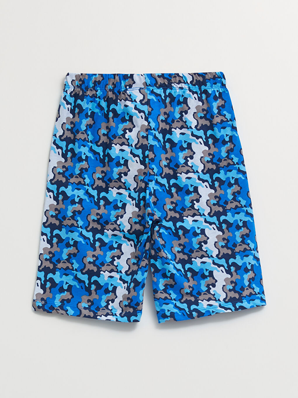 Mavi Beli Lastikli Baskılı Pamuklu Erkek Çocuk Pijama Şort 2'li-2