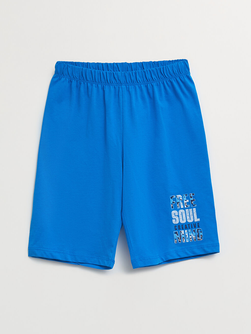Mavi Beli Lastikli Baskılı Pamuklu Erkek Çocuk Pijama Şort 2'li-3