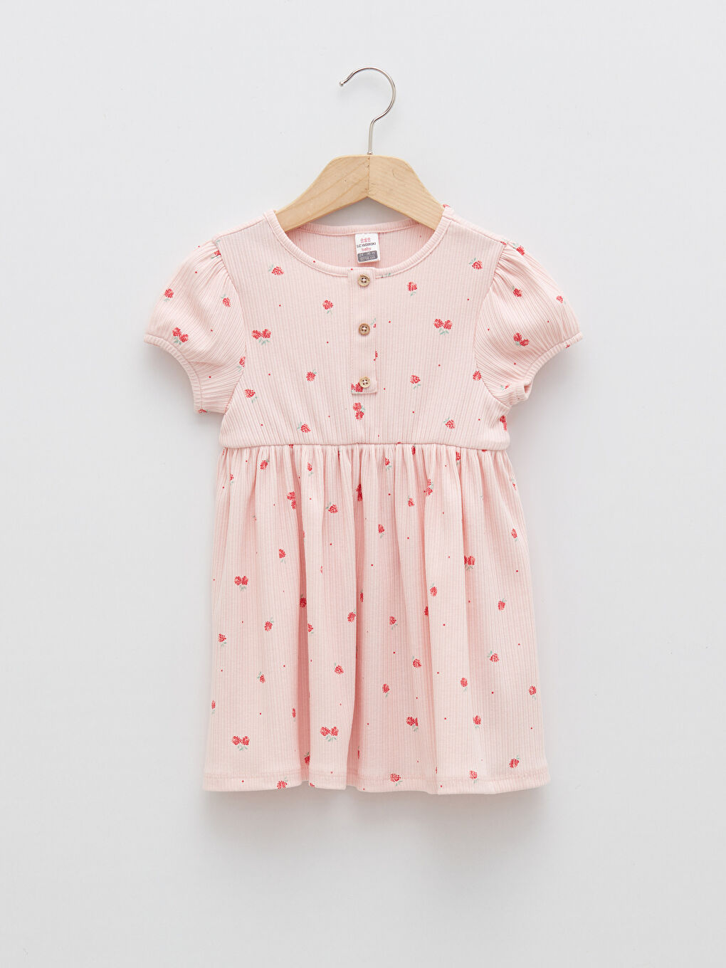 LCW baby Bisiklet Yaka Kısa Kollu Baskılı Kız Bebek Elbise -S2FV88Z1-LT4