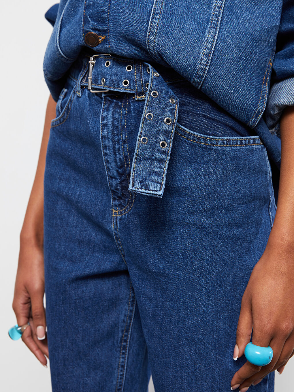 İndigo Yüksel Bel Mom Fit Cep Detaylı Kadın Rodeo Jean Pantolon-3