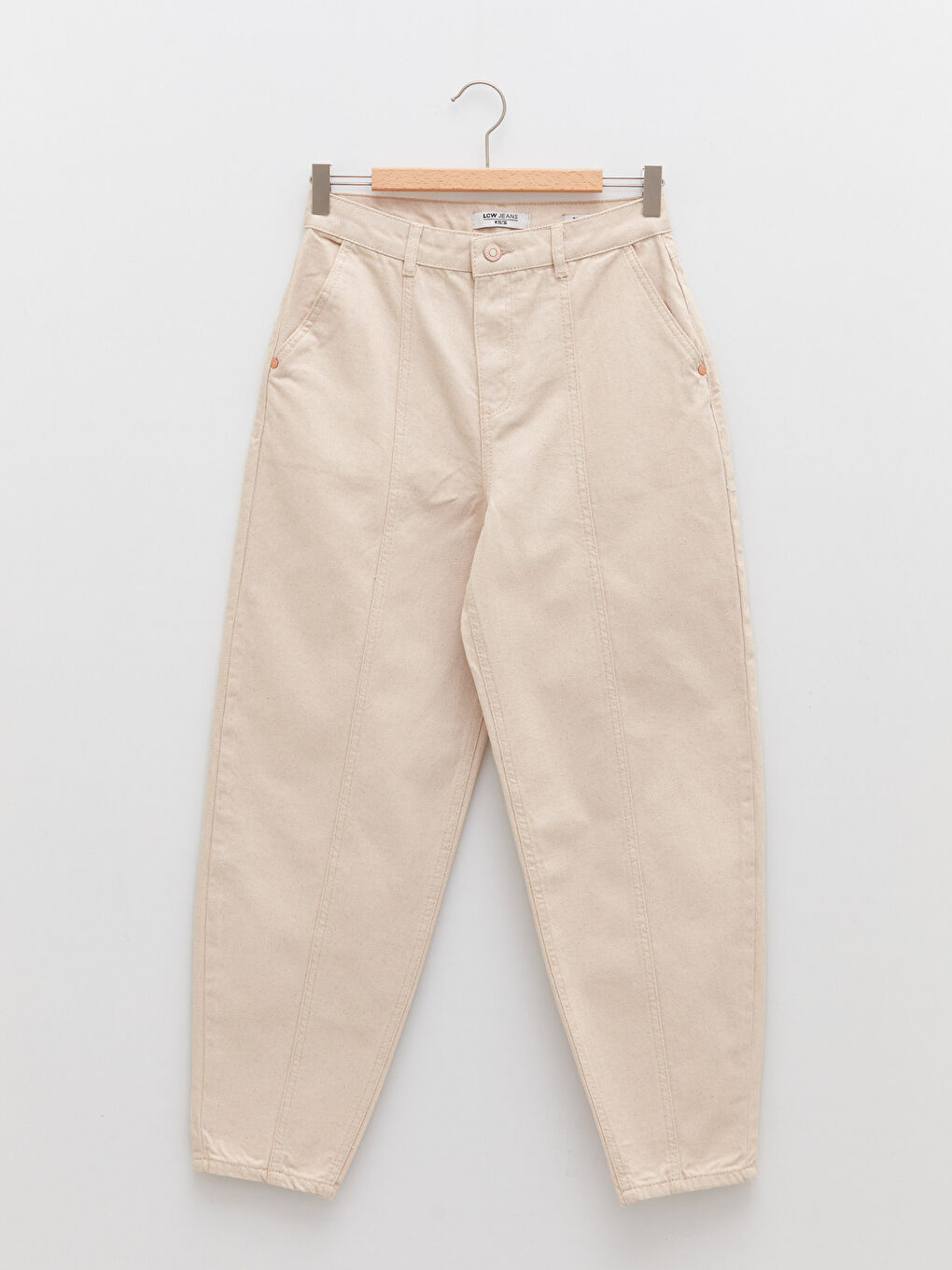 Bej Yüksek Bel Slouchy Cep Detaylı Kadın Jean Pantolon-5