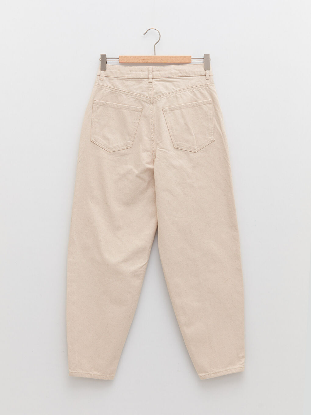 Bej Yüksek Bel Slouchy Cep Detaylı Kadın Jean Pantolon-6