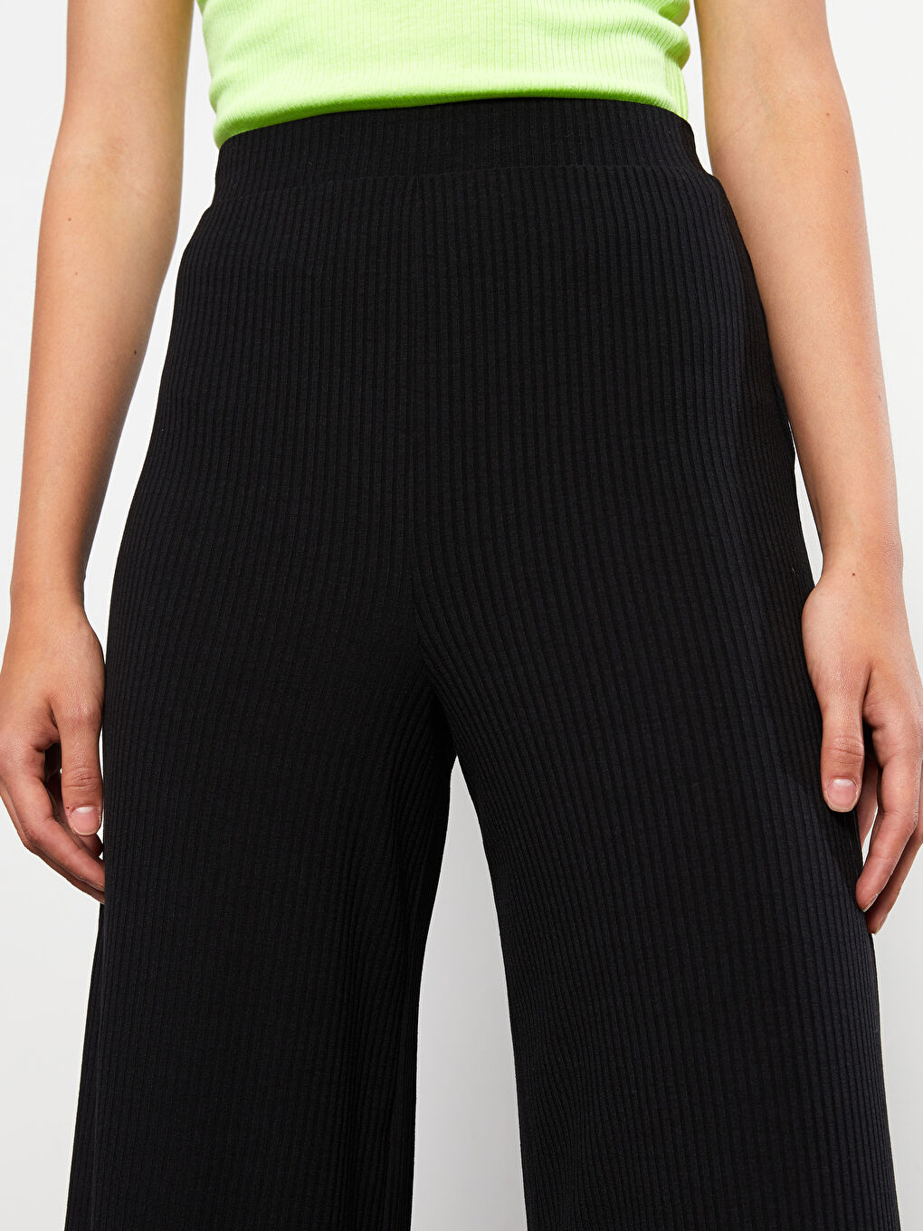 Women's Elastic Waist Plain Trousers-2