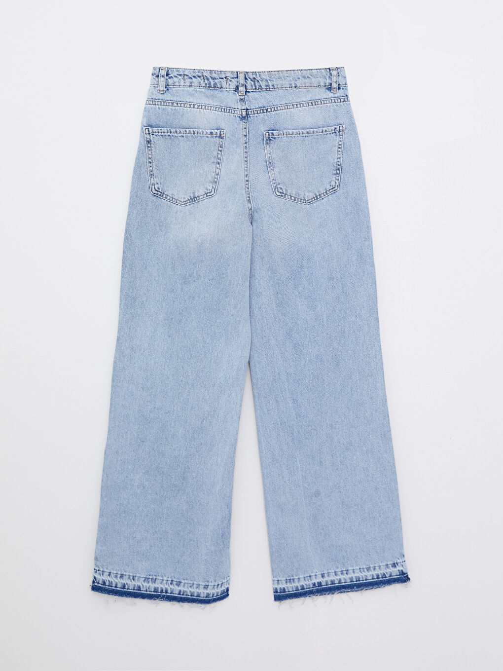 İndigo Yüksek Bel Wideleg Düz Cep Detaylı Kadın Jean Pantolon-1