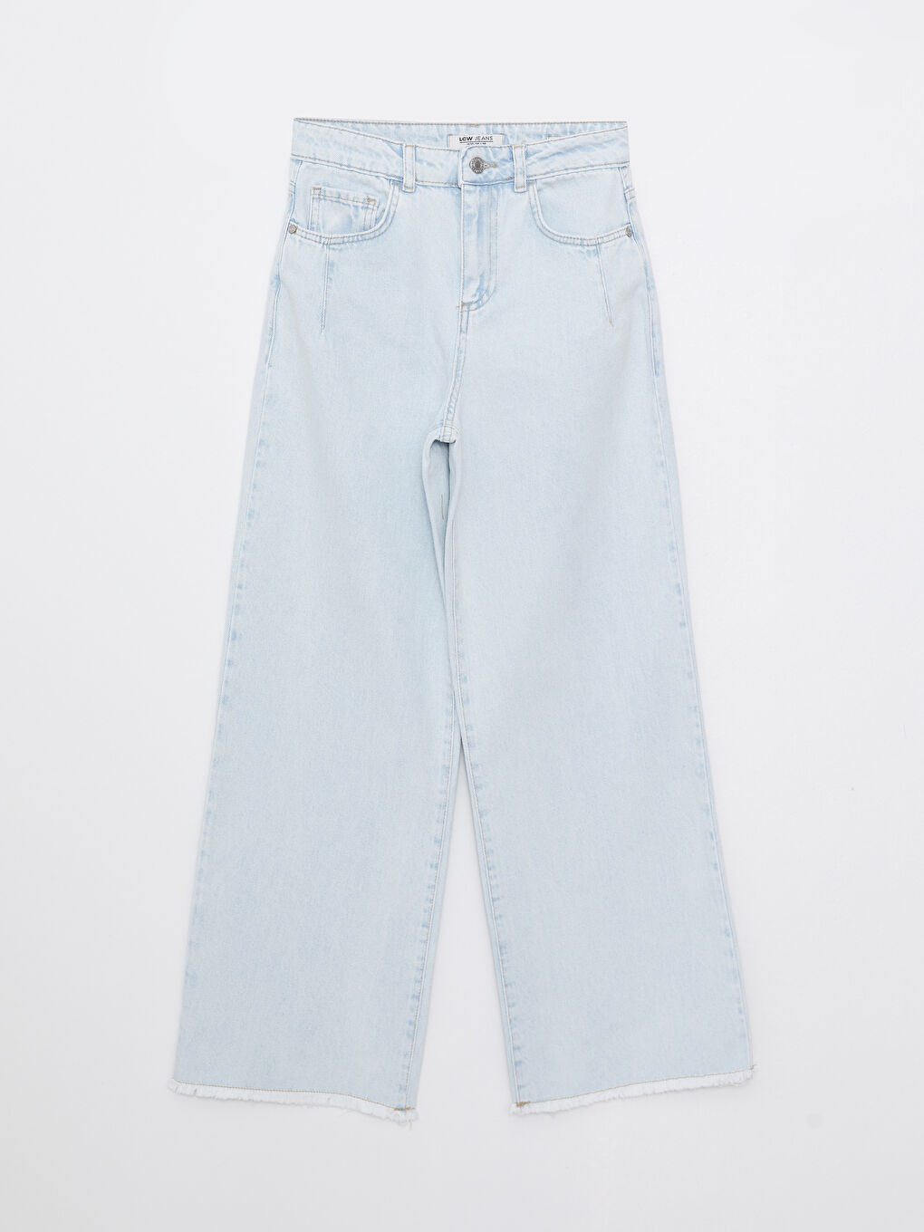 İndigo Yüksek Bel Wideleg Düz Cep Detaylı Kadın Jean Pantolon-5