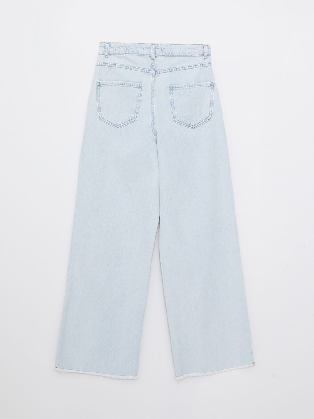 İndigo Yüksek Bel Wideleg Düz Cep Detaylı Kadın Jean Pantolon-6