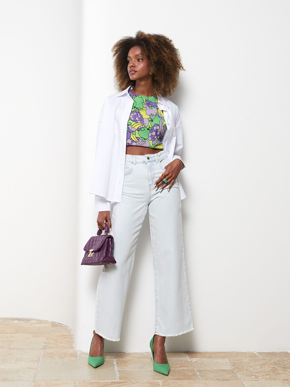 İndigo Yüksek Bel Wideleg Düz Cep Detaylı Kadın Jean Pantolon