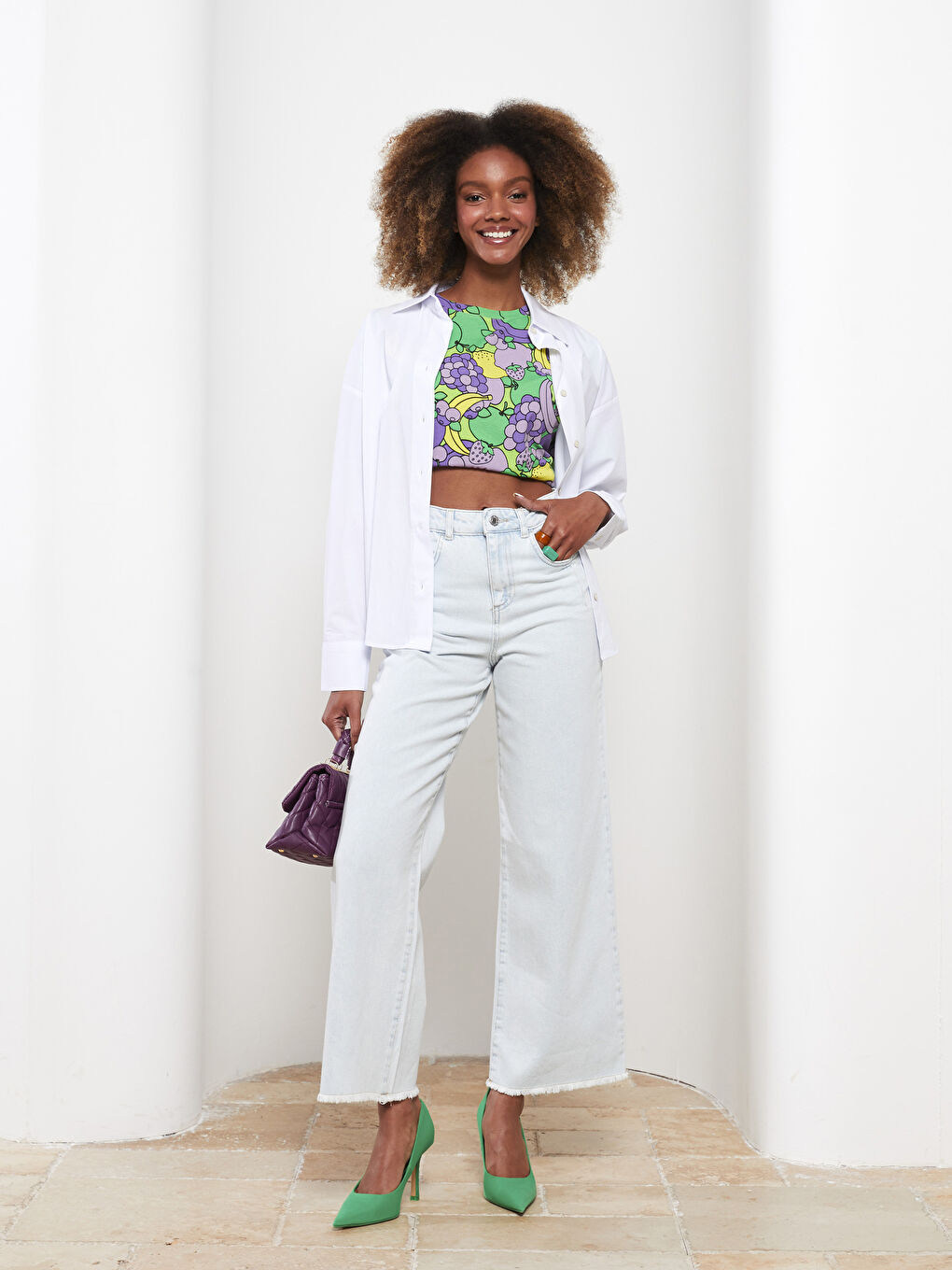 İndigo Yüksek Bel Wideleg Düz Cep Detaylı Kadın Jean Pantolon-1