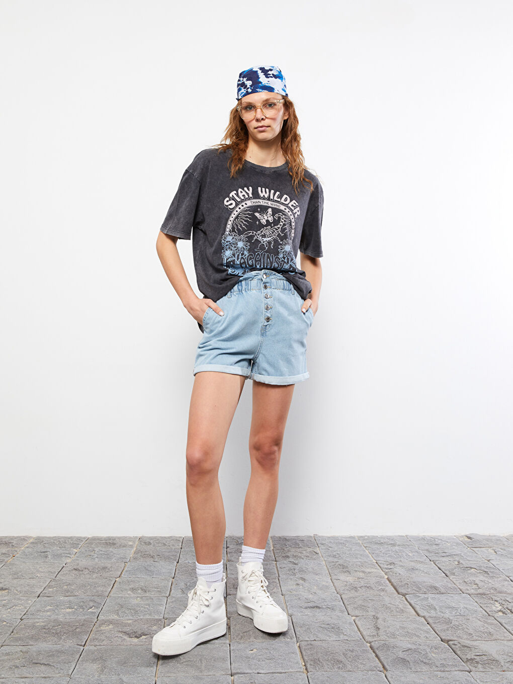 Elastic Waist Slouchy Pocket Detailed Women's Rodeo Jean Shorts
